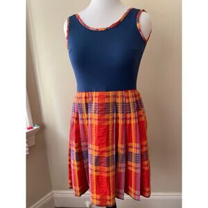 Size M - Vintage 60s Rainbow Orange Seersucker Dress Size 8